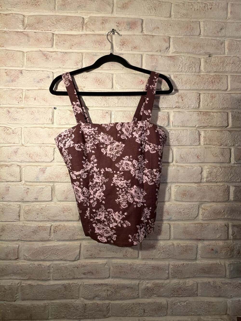Sim & Sam Brown Floral Linen Blend Crop Top Size M